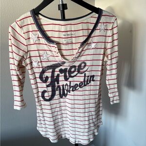 We The Free Cream and Red Striped Top